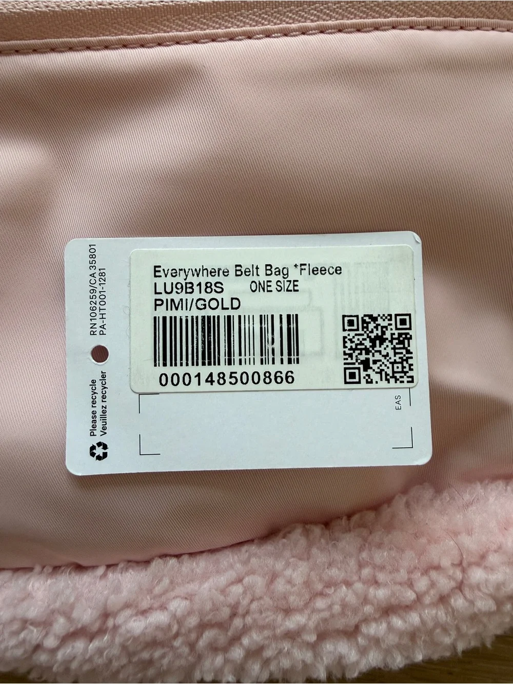 NWOT Lululemon Everywhere Belt Bag 1L Pink Mist Gold Fleece Sherpa Crossbody*@2 - Picture 5 of 5